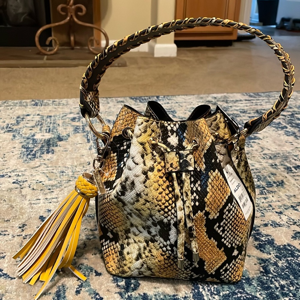 Aldo Bucket Bag Yellow Snakeprint Purse